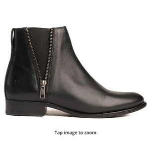 Frye Carly Black Leather Side-Zip Ankle Boots - Women's